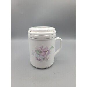 Floral Tea Infusion Mug Strainer & Lid Snow White China 3 Piece